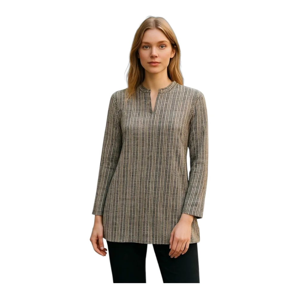 Tory Burch Long-sleeved Tunic Blouse geometric design and the iconic logo Size M